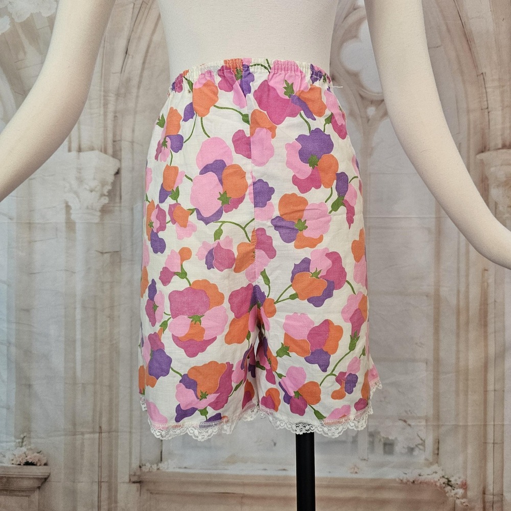 Vintage 1960's Shorts Slip Bloomers Split Drawers Lingerie Pajamas Pink Floral